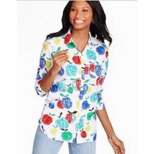 Talbots Women Multi-Color Teacher Apples Novelty Print Button-Down Shirt Size XL